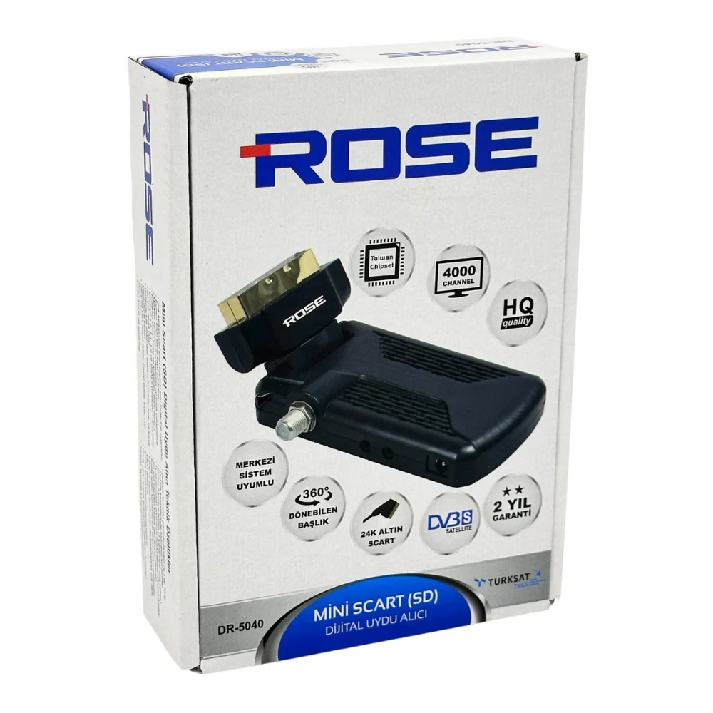 Rose DR-5040 Mini Scart SD Dijital Uydu Alıcısı DVB-S2 Türksat Merkezi Sistem Destekli