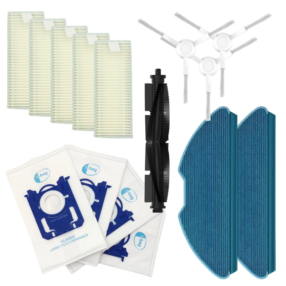 Philips Uyumlu HomeRun 3000 Serisi Aqua XU3000 Robot Süpürge Ana Fırça, Hepa Filtre X5, Yan Fırça X3, Mop Bezi X2, Toz Torbası X4 – 3m1e Güvenilir Yedek