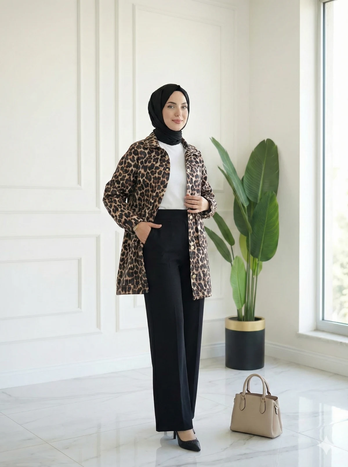 Leopar Desen Astarlı Kap