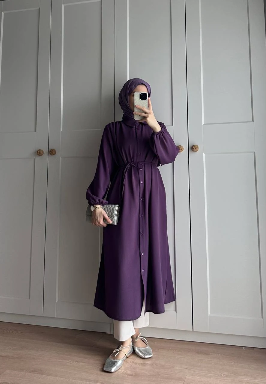 Elif İthal Krep Yırtmaçlı Tunik - Mürdüm