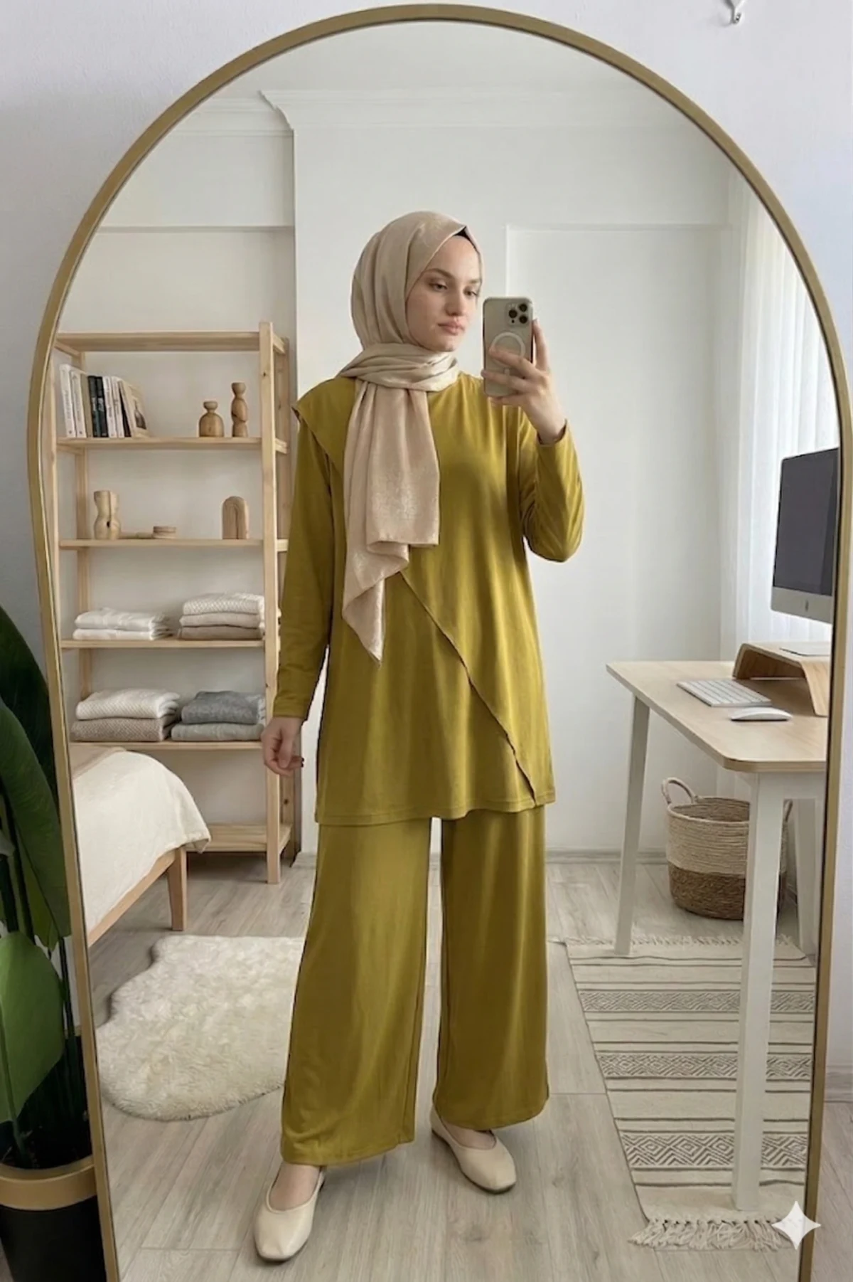Asimetrik Etek Pantolon Sandy Takım - Yağ Yeşili