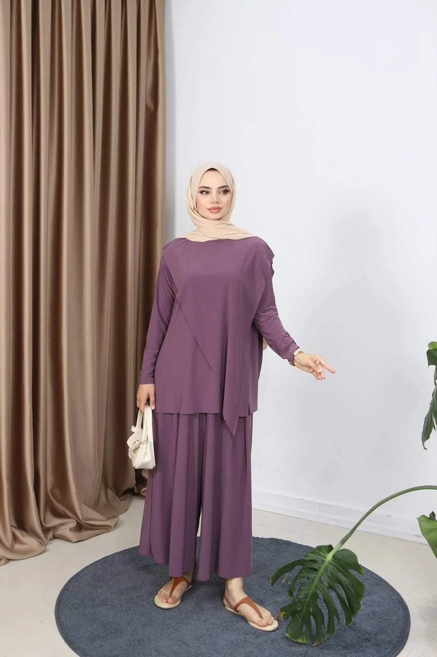 Asimetrik Etek Pantolon Sandy Takım - Gül Kurusu