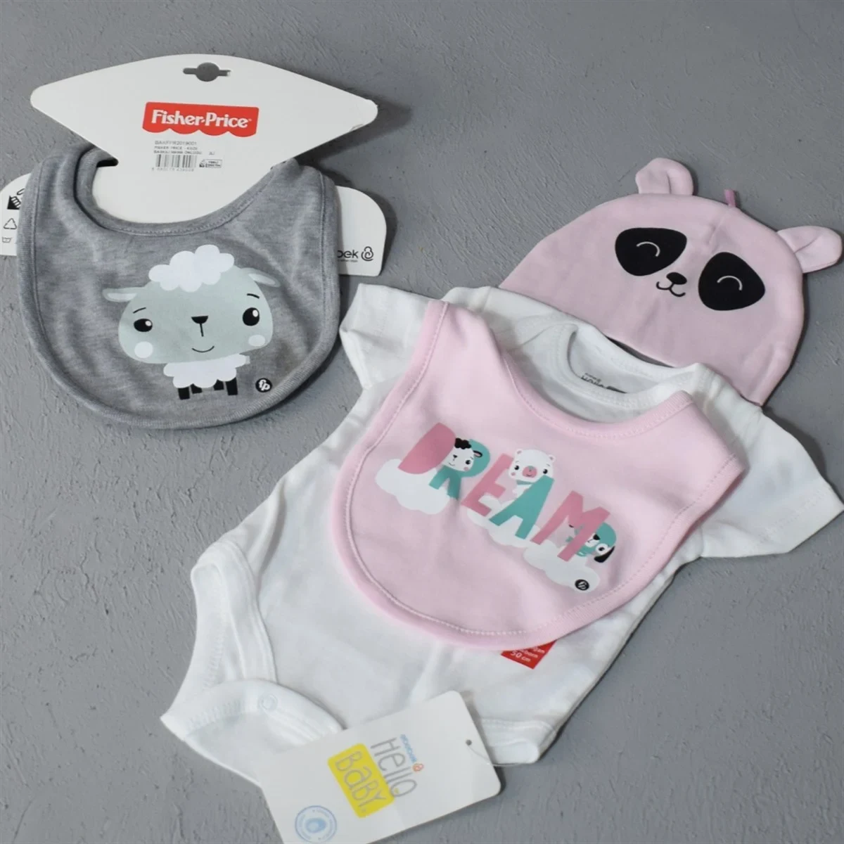 4 Parça Yenidoğan Kız Bebek Body Şapka Önlük Set