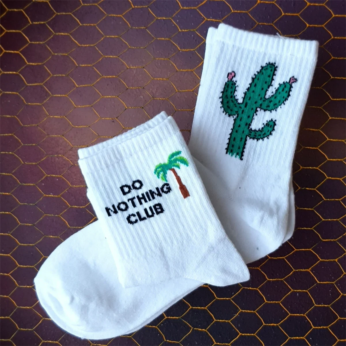 2' li Kaktüs Unisex Beyaz Çorap